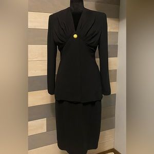 Chaus two piece black suit. Polyester, size 12.